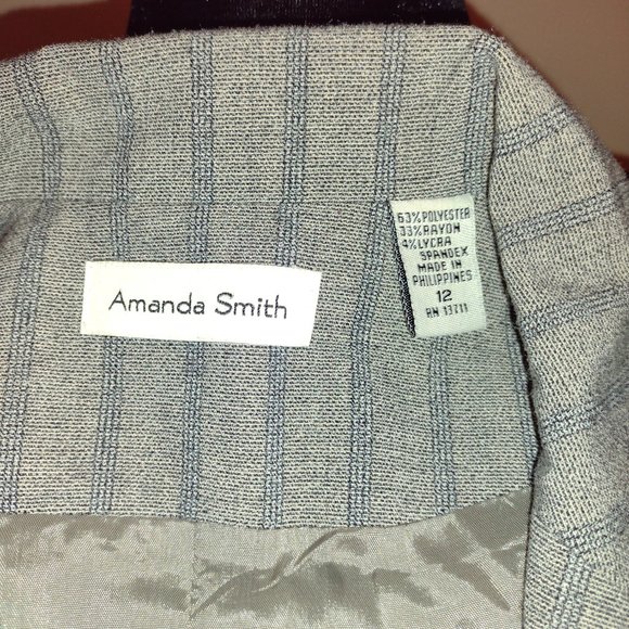 Amanda Smith, 2pc Pant Suit, Size-12, Gray w/Blue Pin Stripes, Dry Cleaned - Picture 5 of 6
